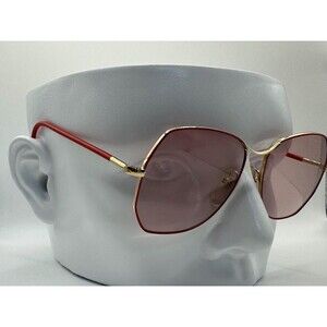 True Vintage Oversize Sunglasses NOS Pink Lens Red/Gold Frame Oleg Cassini #553
